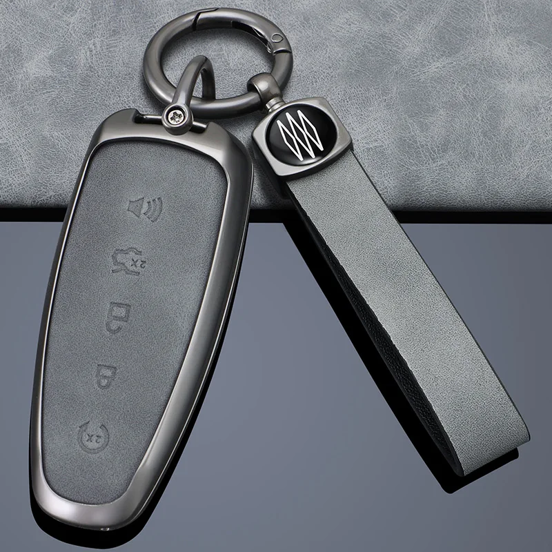 Zinc Alloy + Leather Car Key Case Cover for Ford Edge Explorer Escape Focus Taurus Flex Lincoln Navigator 5 Buttons Remote Key