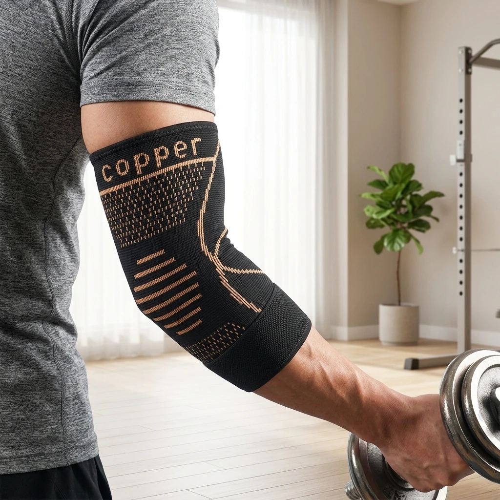 Compression Elbow Sleeve Breathable for Weightlifting Fitness Copper Infused Support Band Tennis Elbow supports wraps Men Women
