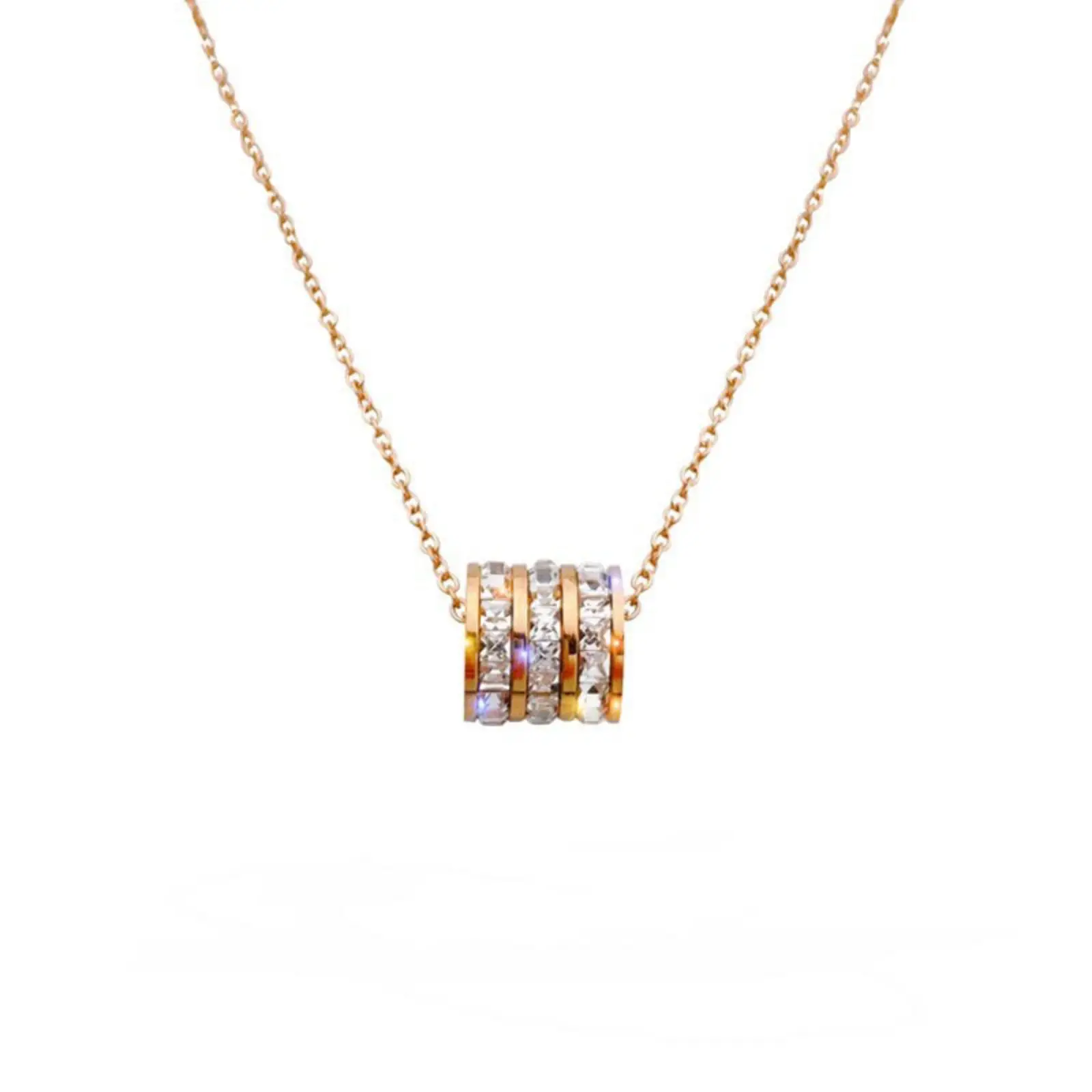 Dreireihige Kubische Zirkonia Zylinder-Anhänger Halskette Edelstahl Fassperlen Schlüsselbeinkette Damen Modeschmuck Geschenk – Detail 4
