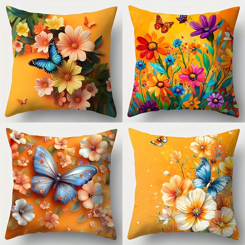 Bright yellow flower design digital printing pillow cover Short plush Suitable living rooms bedrooms sofas throw cushion cover