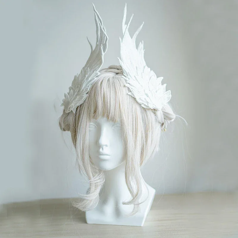 

Lolita Feather Angel Wings Hair Clip Grab Clip White Halloween Head Clip Hair Claw Embroidery Edge Clip Cosplay Hair Accessory