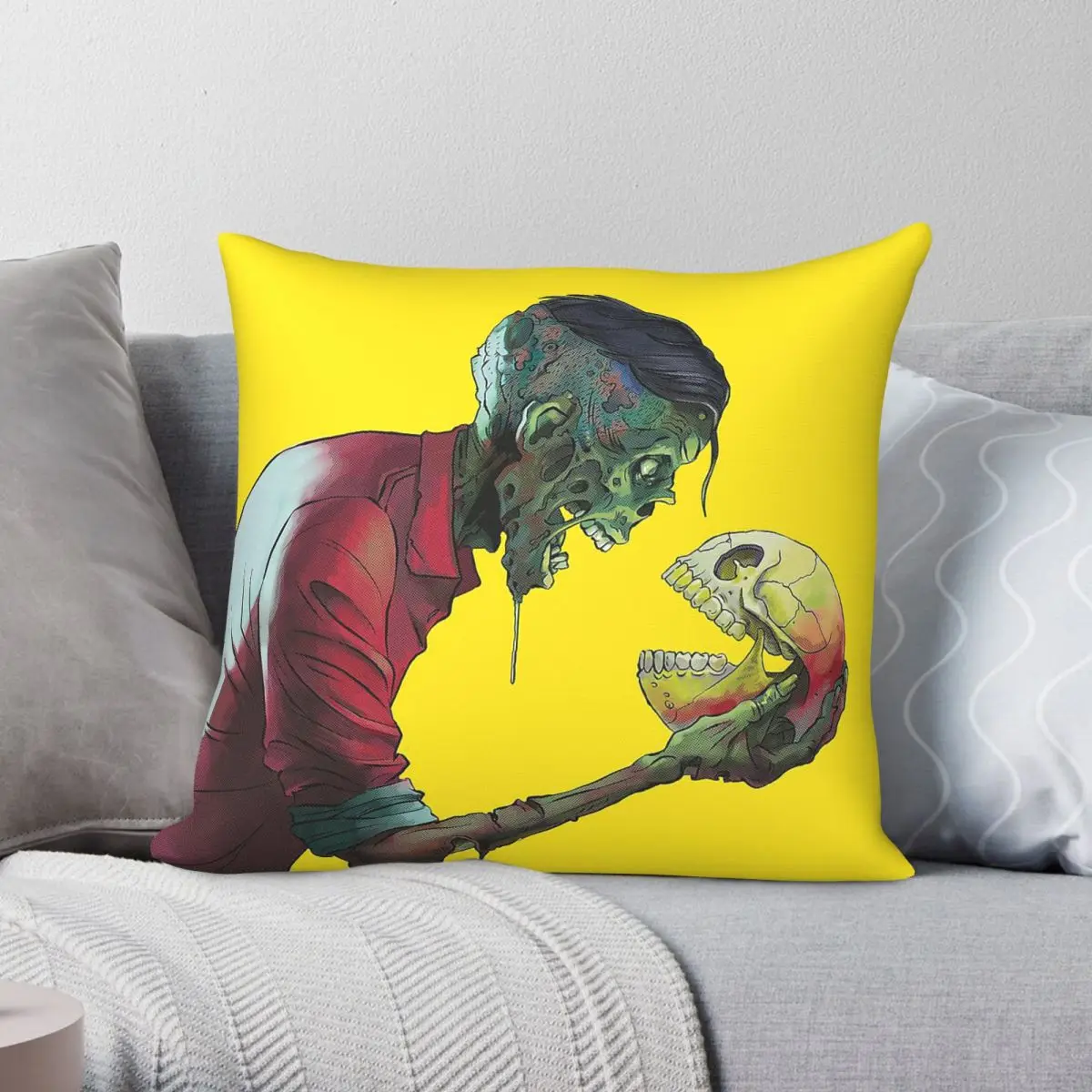 Zombie Hold Skull Square Pillowcase Polyester Linen Velvet Printed Zip Decor Home Cushion Cover 45x45