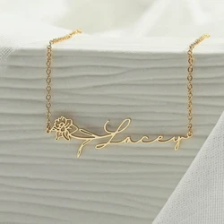 Collar de acero inoxidable con nombre personalizado para mujer, joyería colgante de flor de cumpleaños Gargantilla regalos collar nombre personalizado acero inoxidable Collier pendentif avec nom de fleur d'anniversaire