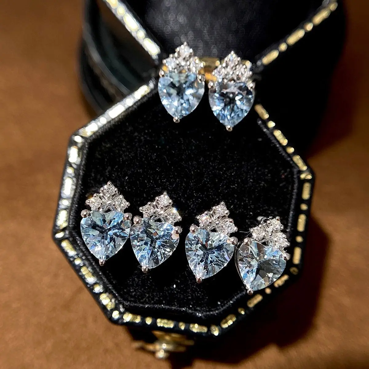 

Simple 925 Silver Heart Shape Aquamarine Ear Studs Elegant Blue Topaz Earrings Retail/Custom 14K/18K Gold Filled Fine Jewelry