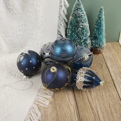 4pcs Luxury Christmas Ball Blue Glass Balls XMAS Ornaments Add Festive Atmospheres to Your Home Decorations Porches Window Decor