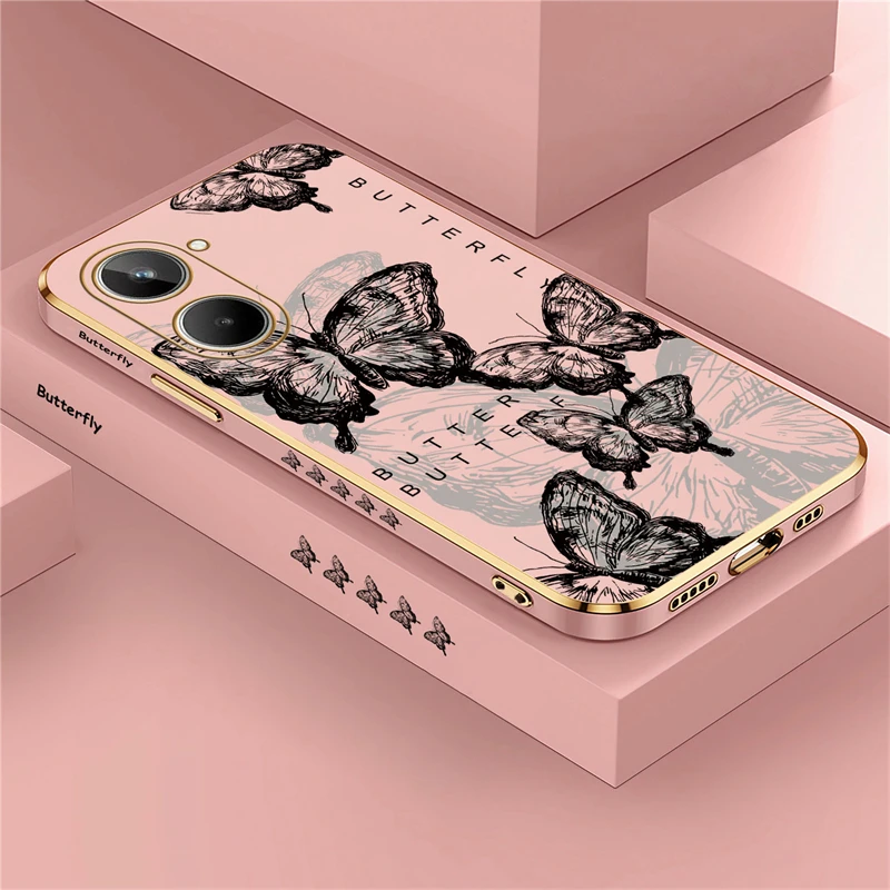 Luxury Soft Silicone Case For OPPO Realme 7i 6 6i 5 5i 10 9 Pro Plus 12 11 Pro 8i 9i 7 8 4G 5G Cute Butterfly Plating Cover