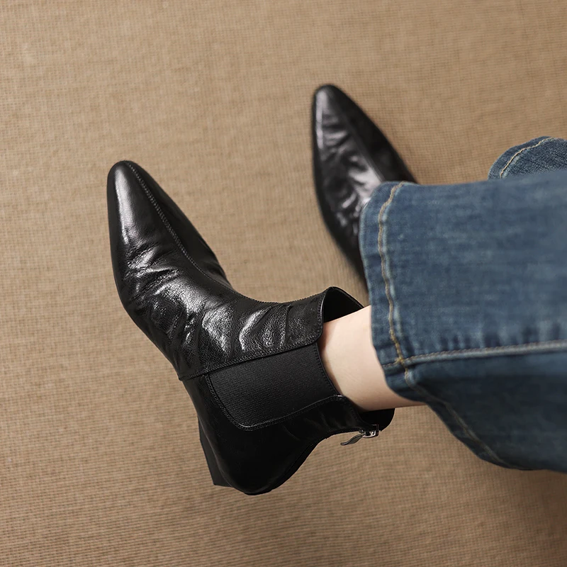 2026 new autumn winter women ankle boots natural leather plus size 22-25cm sheepskin+wool low heel back zip short boots