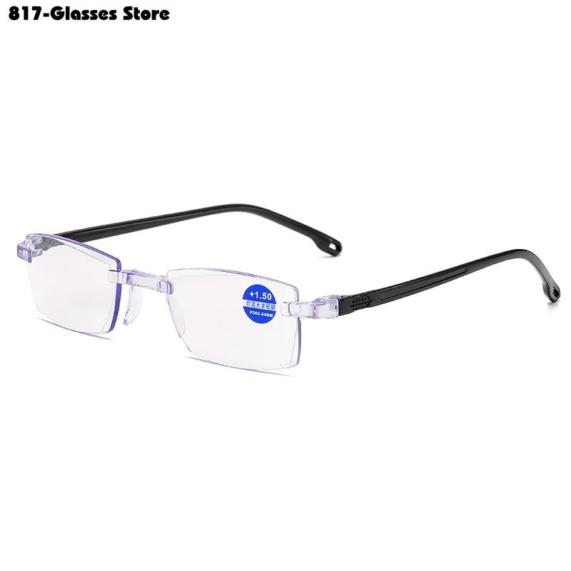 Gafas de lectura con corte de diamante de lujo para hombre, anteojos antiluz azul sin montura, gafas graduadas para mujer, dioptrías de 1,0 a + 4,0