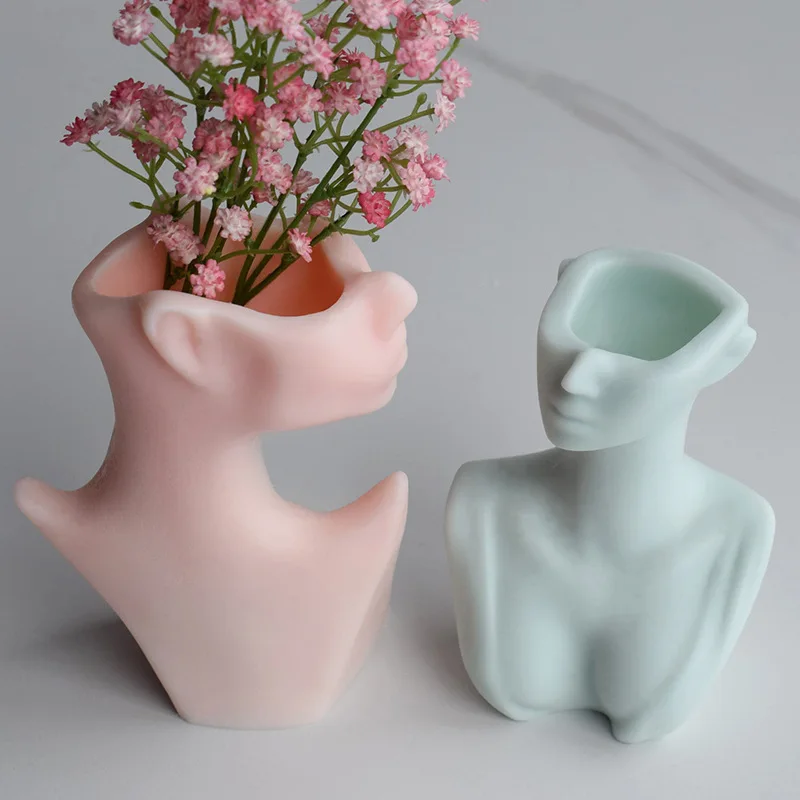 Size Half Body Silicone Flowerpot Mold Succulent Plants Cement Vase Resin Silicone Mold Hydroponic Vase Gypsum Concrete Mold