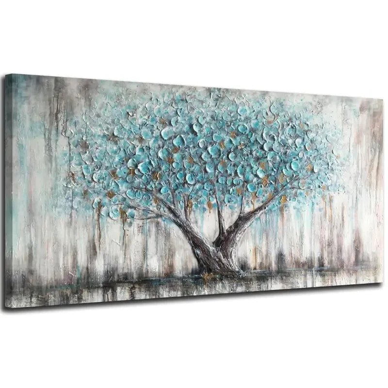 Nordic Style Abstract Tree of Life Canvas Prints Turquoise Panoramic Landscape Wall Art Poster for Living Room & Office Decor
