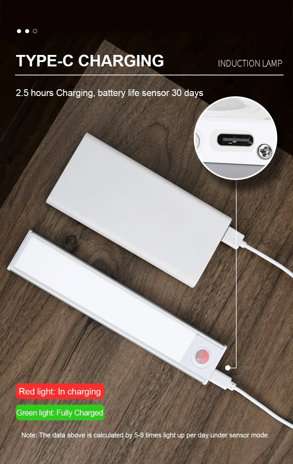 Night Lights Motion Sensor LED Cabinet Light USB Rechargeable Closet Light For Kitchen Wardrobe LED Lighting 20cm/30cm/40cm