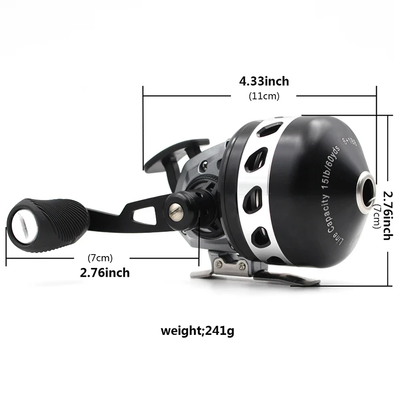 Metal Closed Fishing Reel Spool Black Red BL39 3.6:1 Outdoor Slingshot Fishing Reel Shooting Fish with line 55M