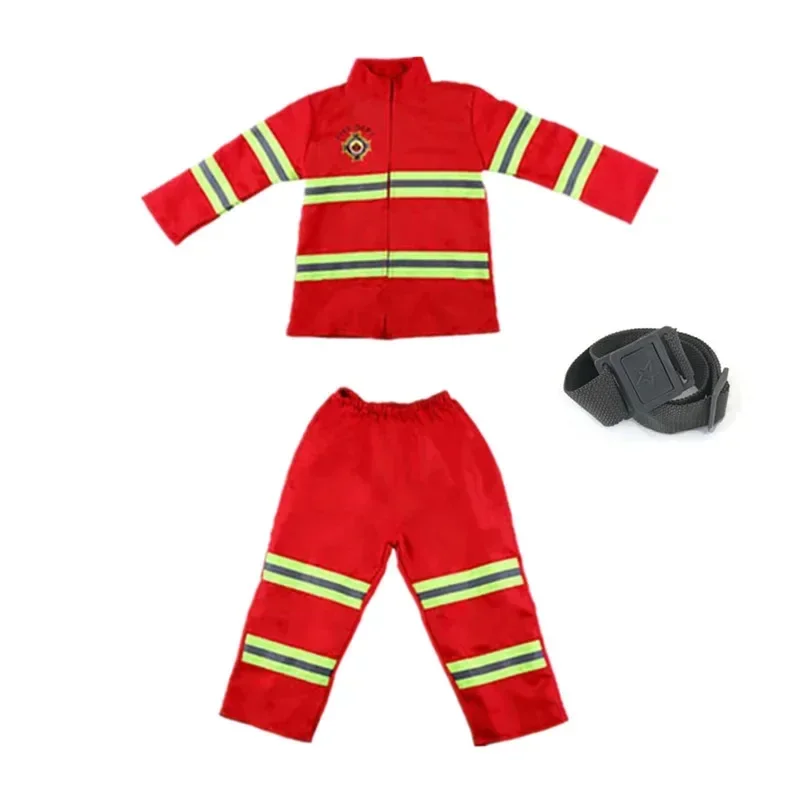 Halloween Cosplay Kids Firefighter Uniform Children Sam Fireman Role Work Clothing Suit Boy Girl Performance Party Costum Coslao - view 4