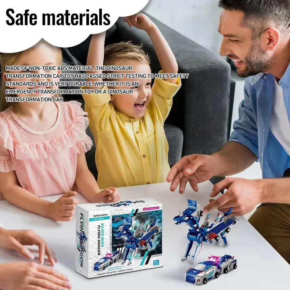 Brinquedo de carro transformador magnético 2 em 1 para crianças – Robô unicórnio e dinossauro, brinquedo de corrida de colisão deslizante DIY, presente educacional