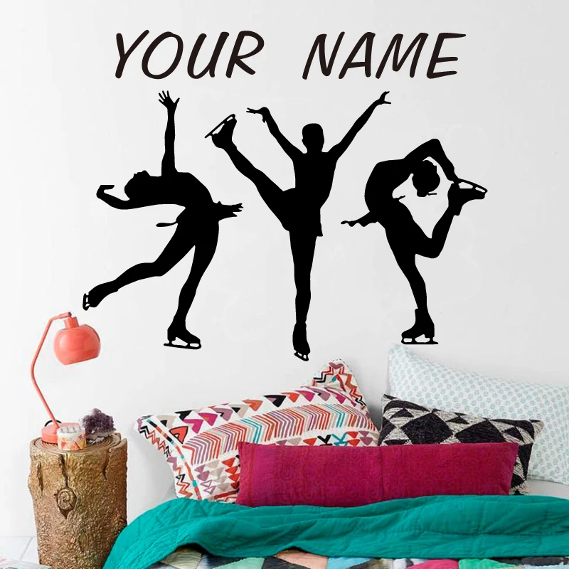 Figure Skating Girl Wall Personalized Customized Name Decal Vinyl Sticker Ice Skating Sport Decor Room Decoration 3YD8