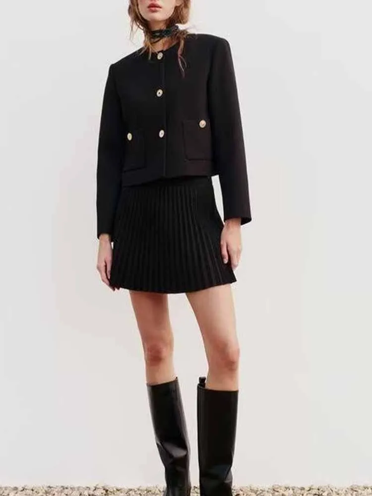 سترة قصيرة عصرية جديدة للخريف والشتاء على الطراز الأوروبي والأمريكي متعددة الاستخدامات بأكمام طويلة وزر ذهبي #1