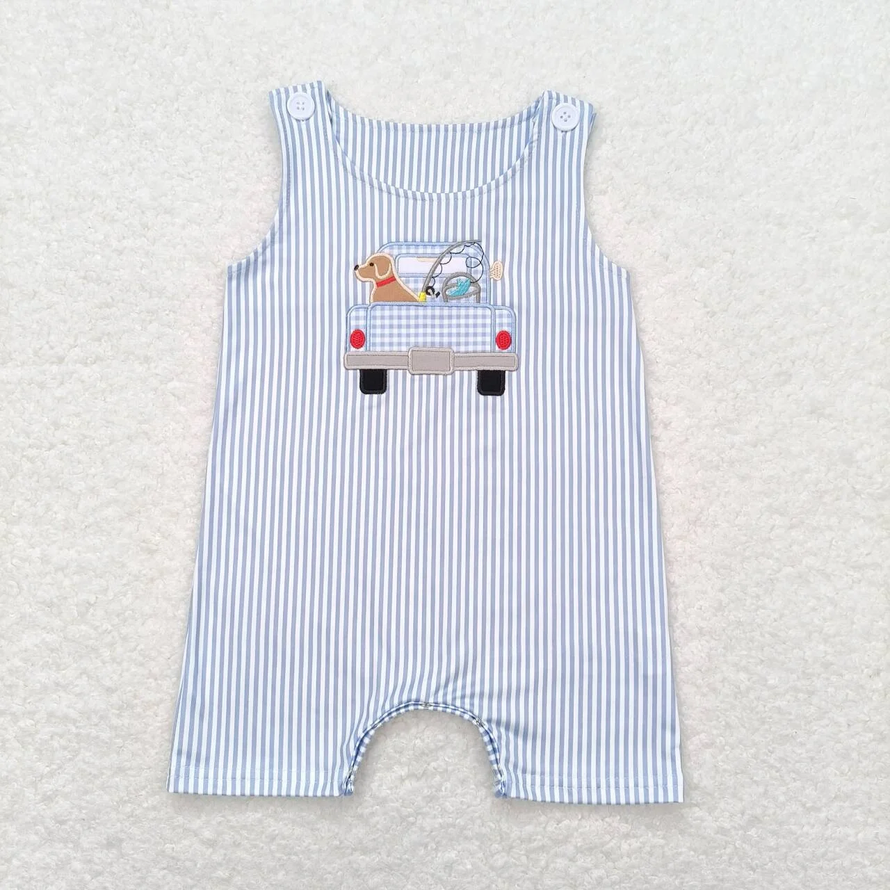 Wholesale Kids Newborn Embroidery Fish Boats One-piece Coverall Bodysuit Baby Boy Toddler Romper Jumpsuit Stripes Clothing