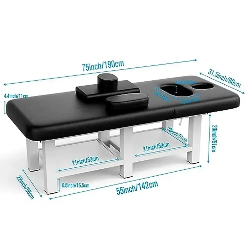 Professional Stationary Massage Table with Backrest Treatment Physical Therapy Spa Facial Bed Metal Frame PU Leather Heavy Duty