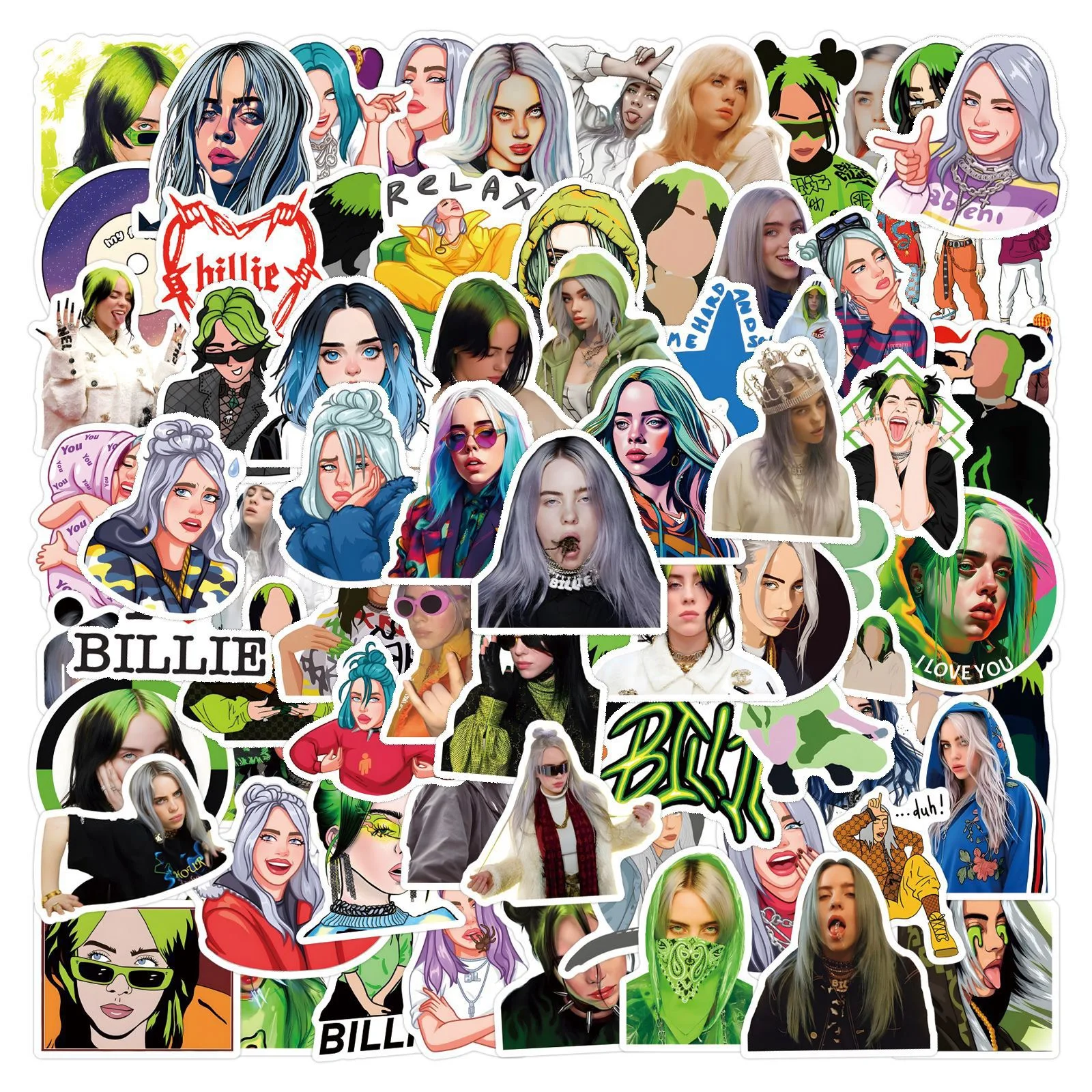 50/100Pcs Pop Singer Billie Eilish Stickers Graffiti Stickers DIY Diary Phone Case Handmade Scrapbook Aesthetic Stickers