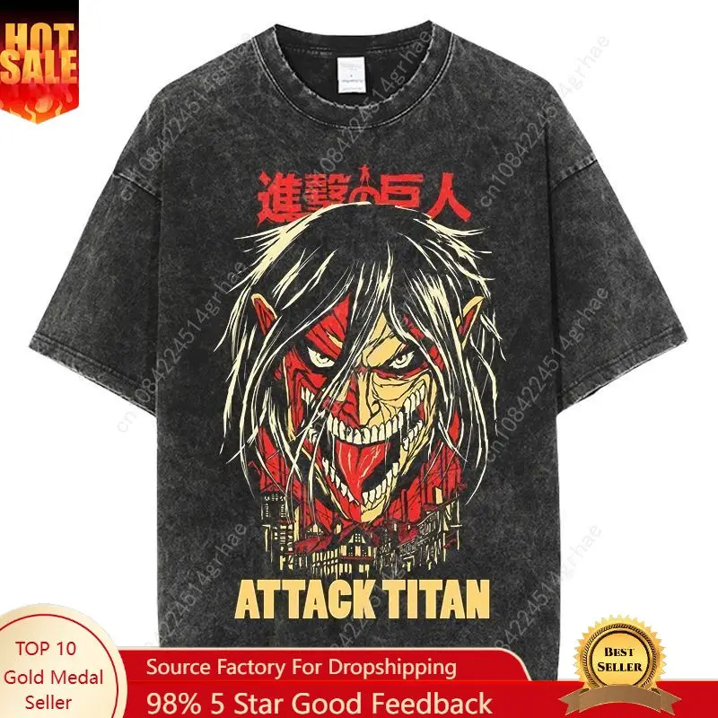 

Charging Titan washed printed new men's T-shirt a fashionable men's graphic T-shirt