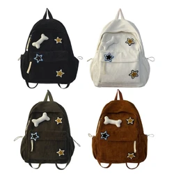 Y2K Fashion Backpack Star Pattern Corduroy Laptop Rucksack Girls Student Casual Large Capacity School Bookbag for Travel College