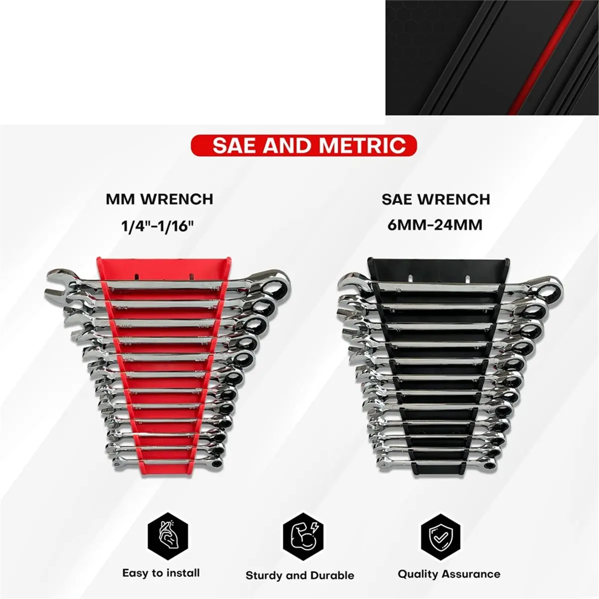 2 Pack Magnetic Wrench Organizer,Magnetic Wrench Holder,Premium Quality Wrench Rack,1/4