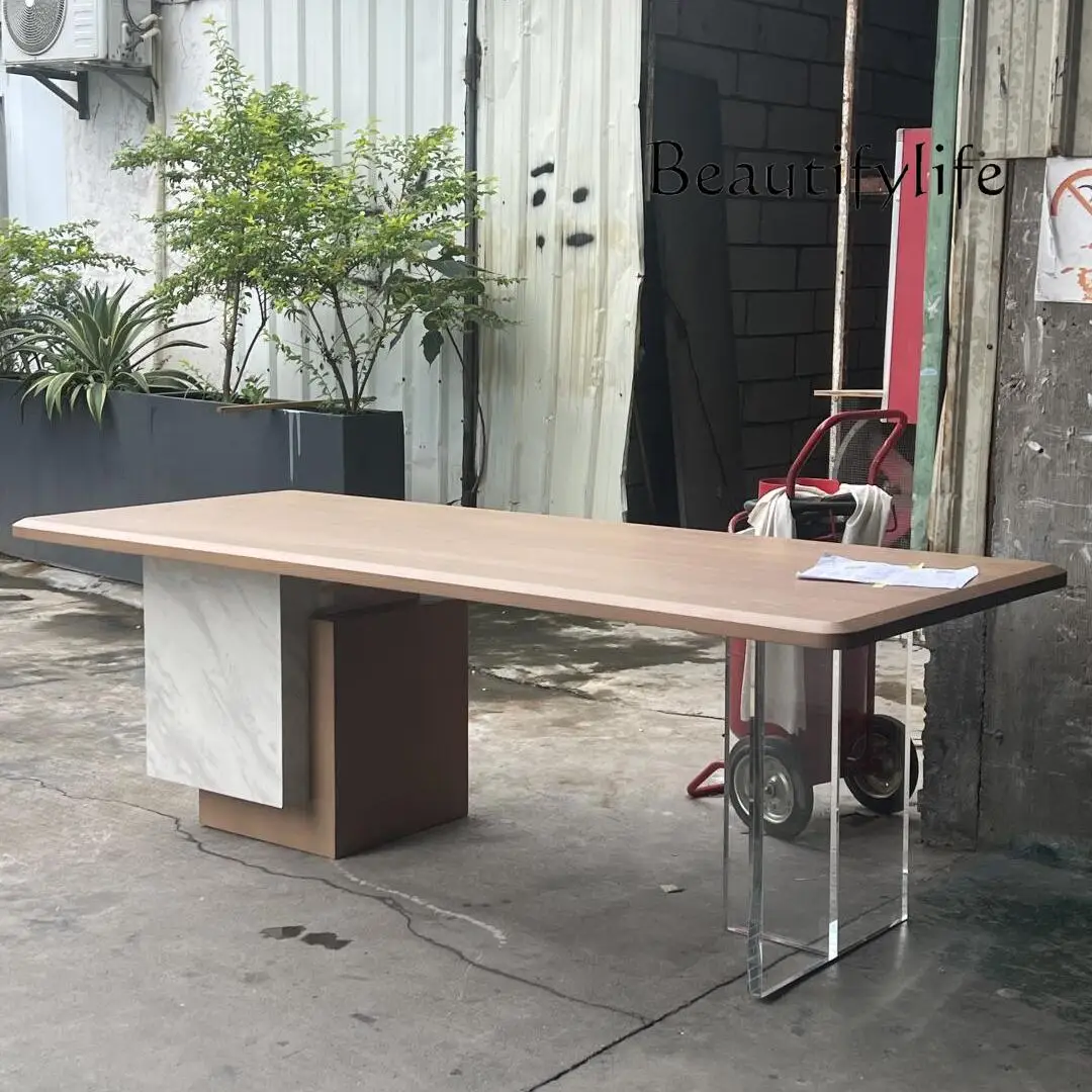 

Log wind solid wood desk designer minimalist home living room office workbench rectangular