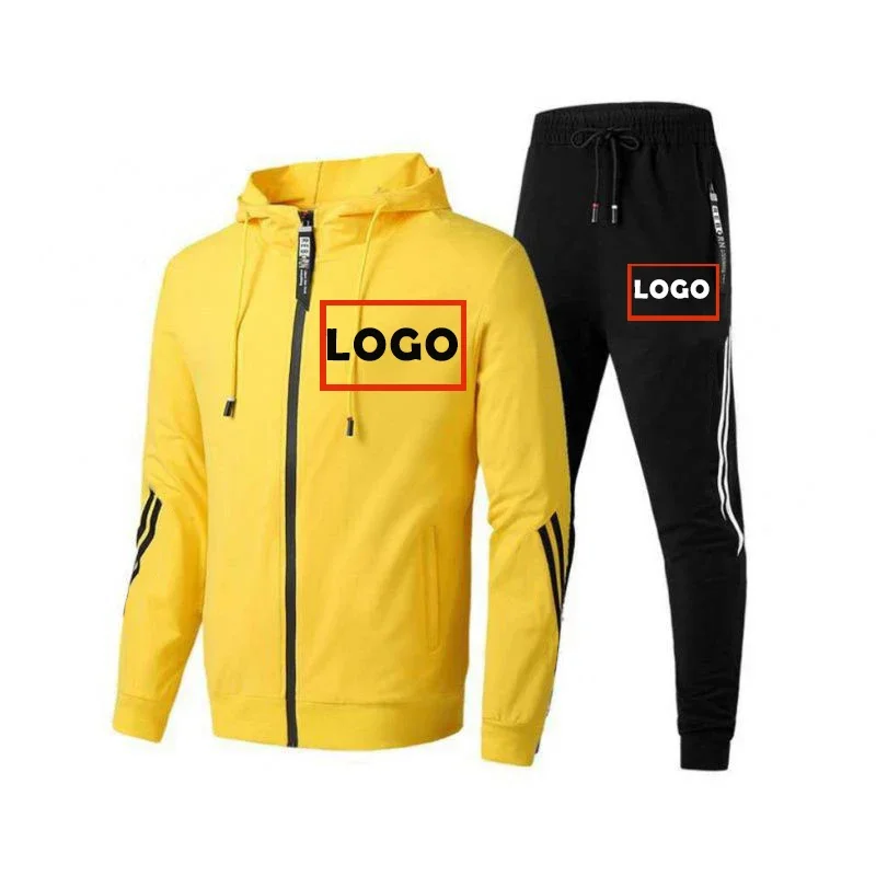 Custom Logo 2023 Autumn Men\'s Tracksuit Zipper Hoodies+pants 2pcs Sets Fashion MensStreetwear Jacket Suit Male Clothing