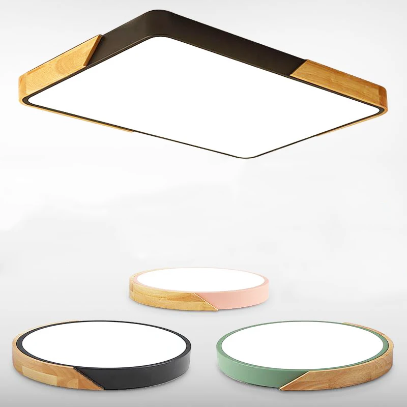 Macaron Round Bedroom Dinning Modern Simple Atmosphere Home Decor Rectangular Solid Wood Living Room Lanterns Led Ceiling Lamp