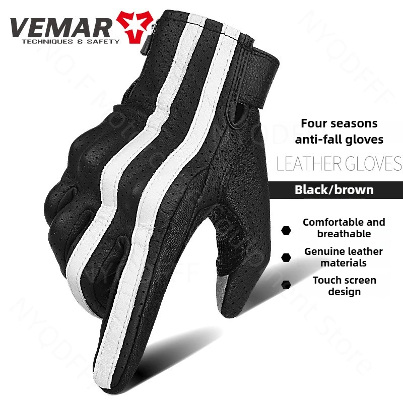 

Summer Breathable Touch Screen Motorcycle Riding Leather Gloves Anti Fall Motorcycle Rider Full Finger Retro Four Season Gloves