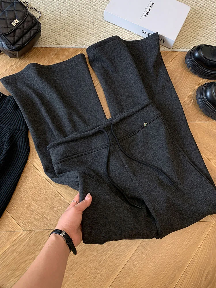 Trendy American High Waist Bell Bot Yoga Pants Women's Small Size Faionable Fce Dstring Sports Sweatpants