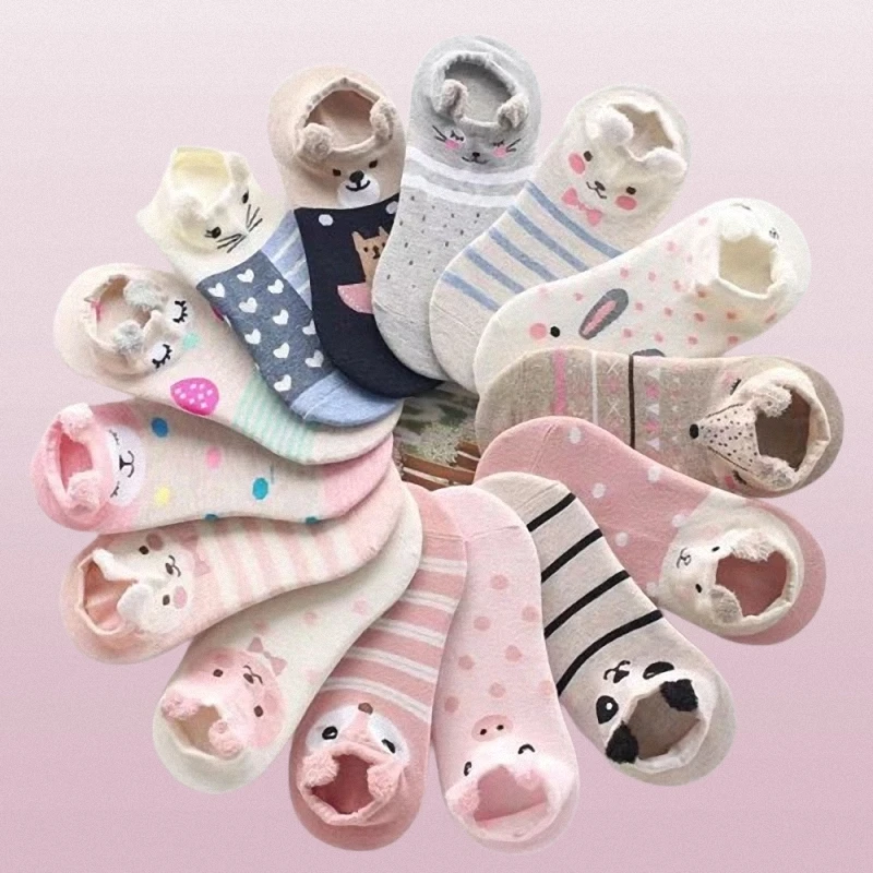 5/10 Pairs Fashion Women' Ankle Short Socks Cute Three-dimensional Cartoon Boat Socks Small Ears Shallow Invisible Low Cut Socks