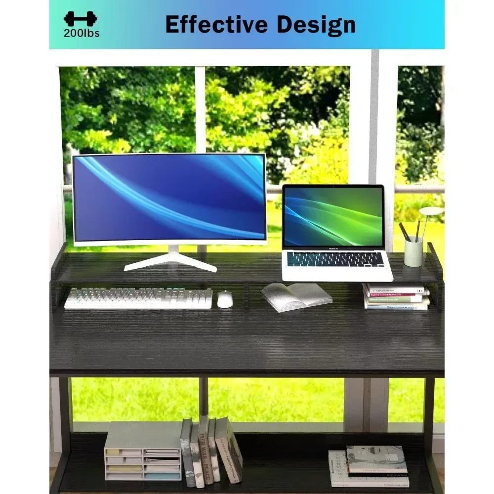 Computer Desk with Shelves, 43 Inch Gaming Writing Desk, Study PC Table Workstation with Storage for Home Office image 5