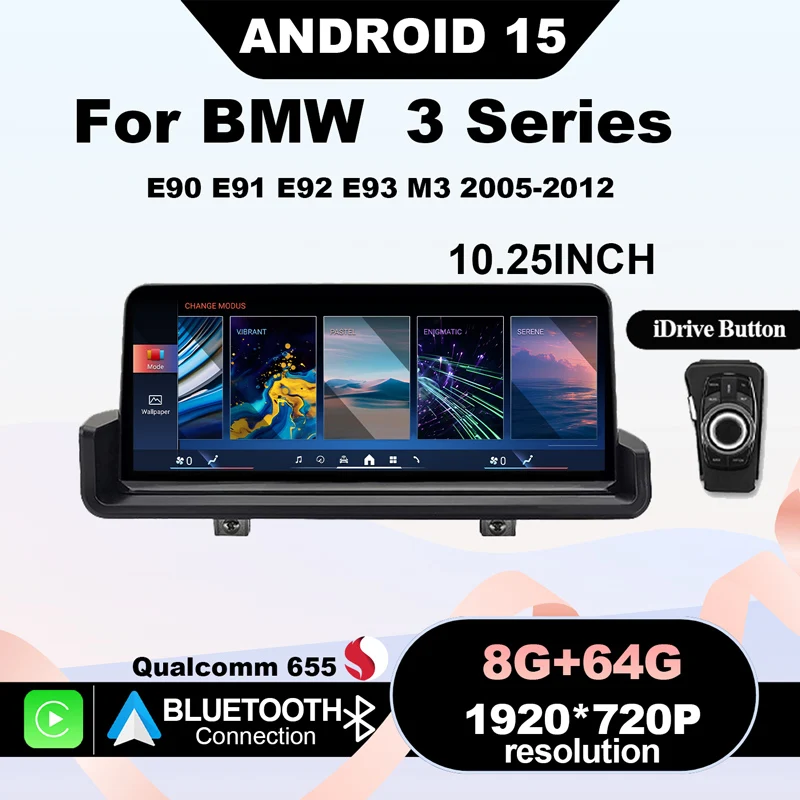 Image of Android-Autovideoplayer für BMW 3er-Reihe, Modelle E90, E91, E92, E93 (2005–2012), Originalmodell ohne Bildschirm, ausgestattet mit Qualcomm Snapdragon 665-Chip, 8+64 GB Speicher, für kabelloses