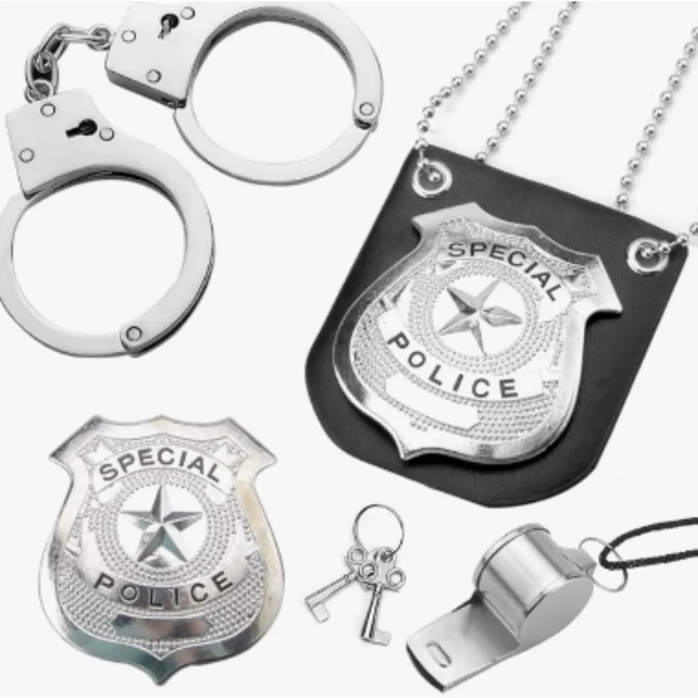 Halloween cos dress up police suit whistle metal badge badge necklace plain metal handcuffs