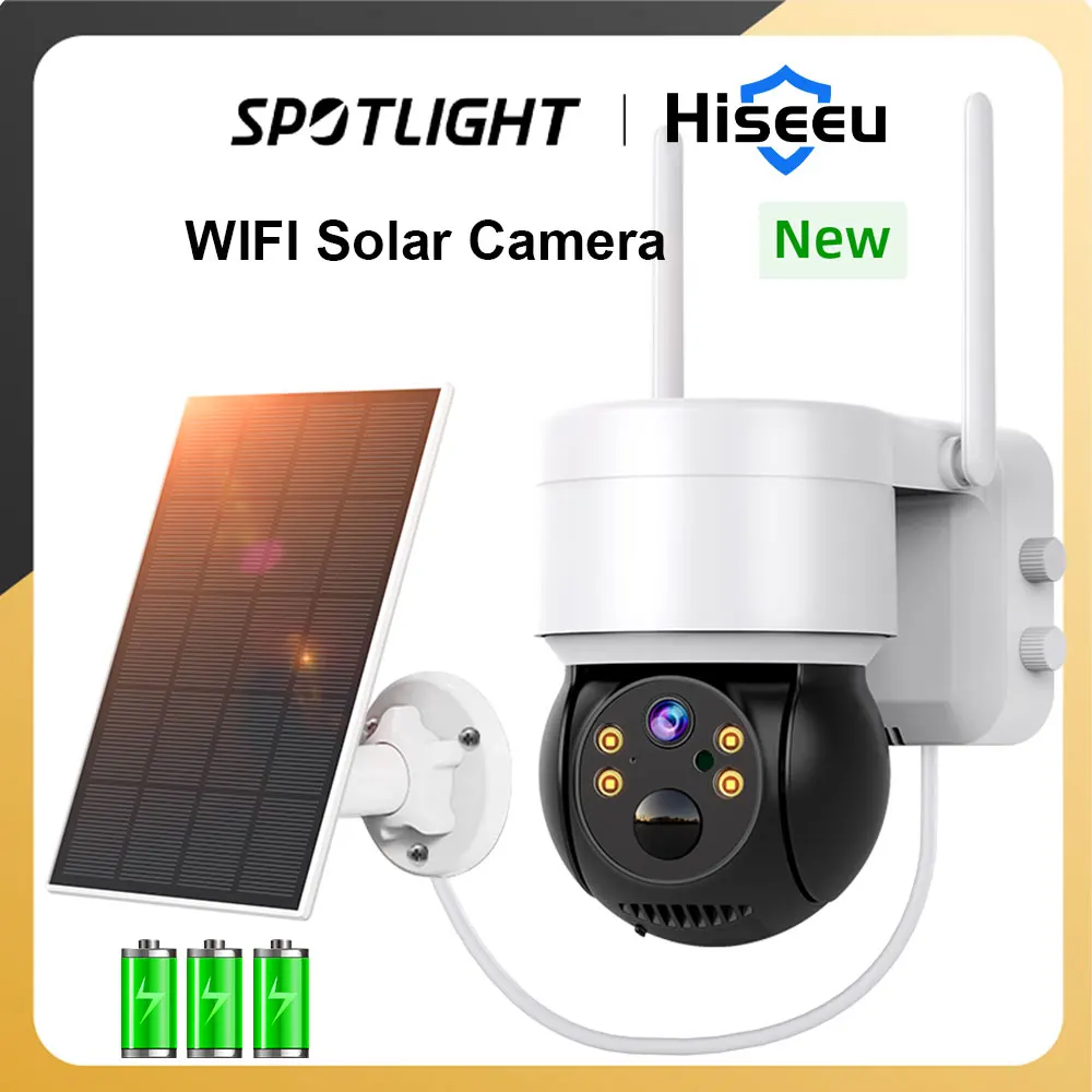 Hiseeu 1080P Wifi Solar Camera Outdoor Wireless Surveillance IP Camera with Solar Panels, PIR Motion Detection Camera, PTZ Wifi