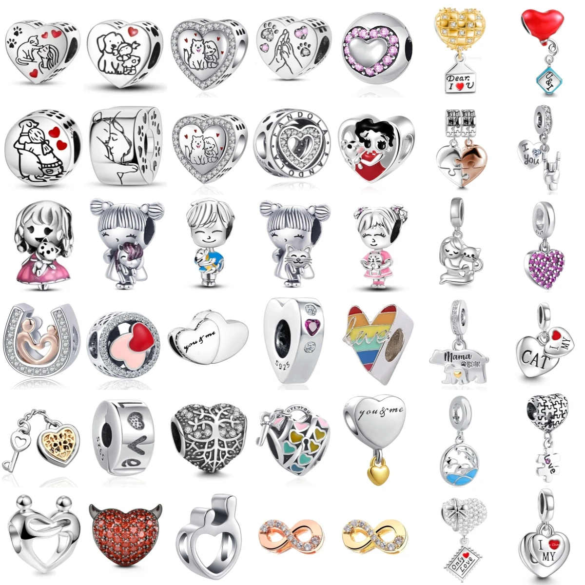 

925 Sterling Silver Pet Cat Dog Puppy Kitten Paw Print Girl Doll Boy Doll Charms Beads Accessories Women Jewelry Gift