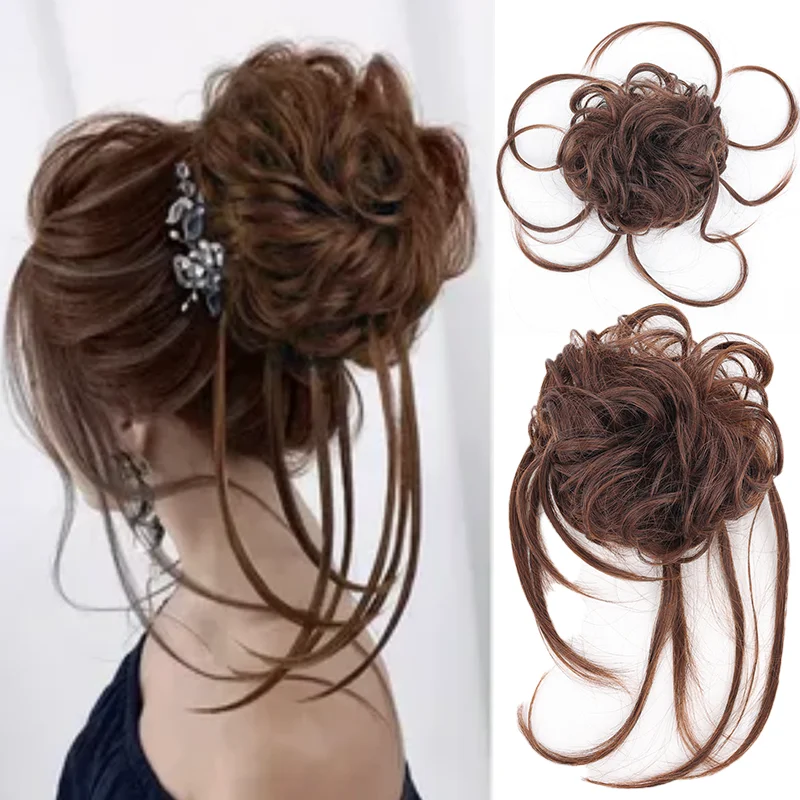 

LUPU Messy Bun Synthetic Hair Piece 10 Inch Long Tousled Updo Scrunchies Wavy Ponytail Chignon Hair Extension For Women Girls