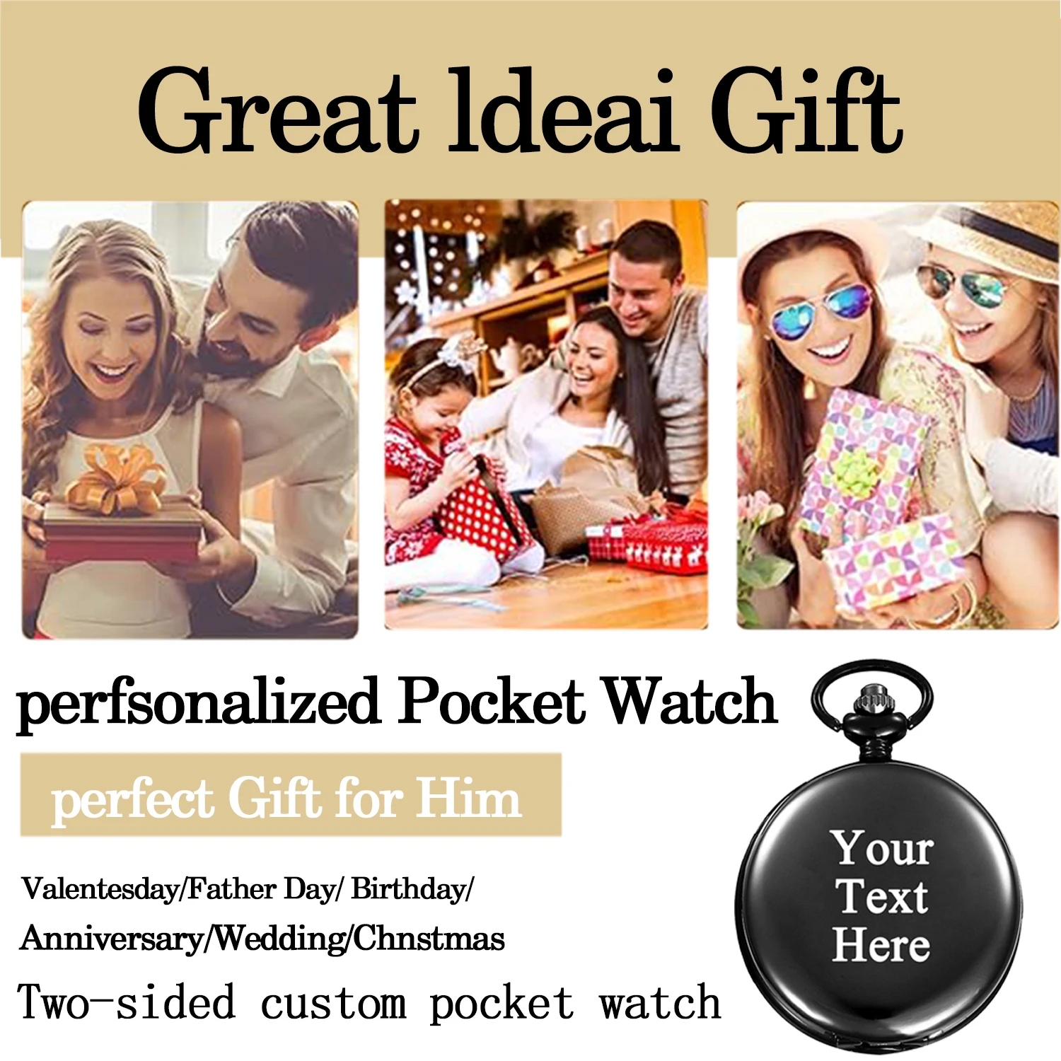 Custom Mens Pocket Watch White Dial Laser Letter Any Pattern Can Be Used As A Meaningful Gift For Birthday Wedding Anniversary