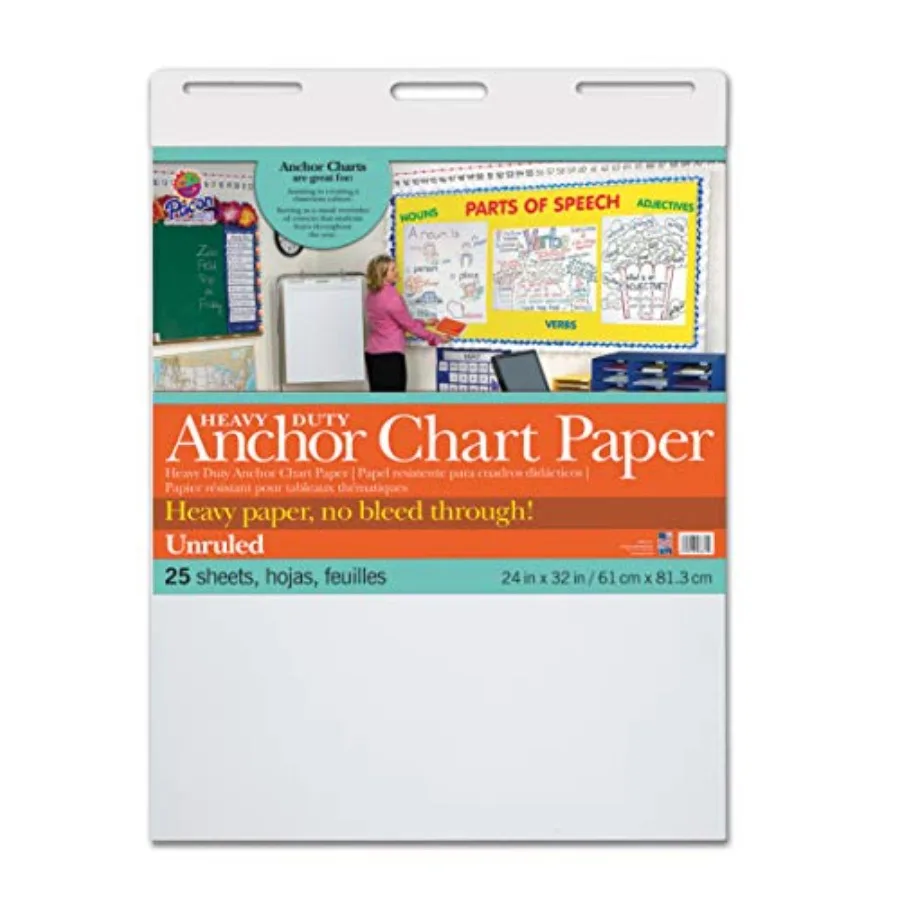 

PAC3371 Heavy Duty Anchor Chart Paper, Unruled, White, 24" Width, 32" Length, 25 Sheets