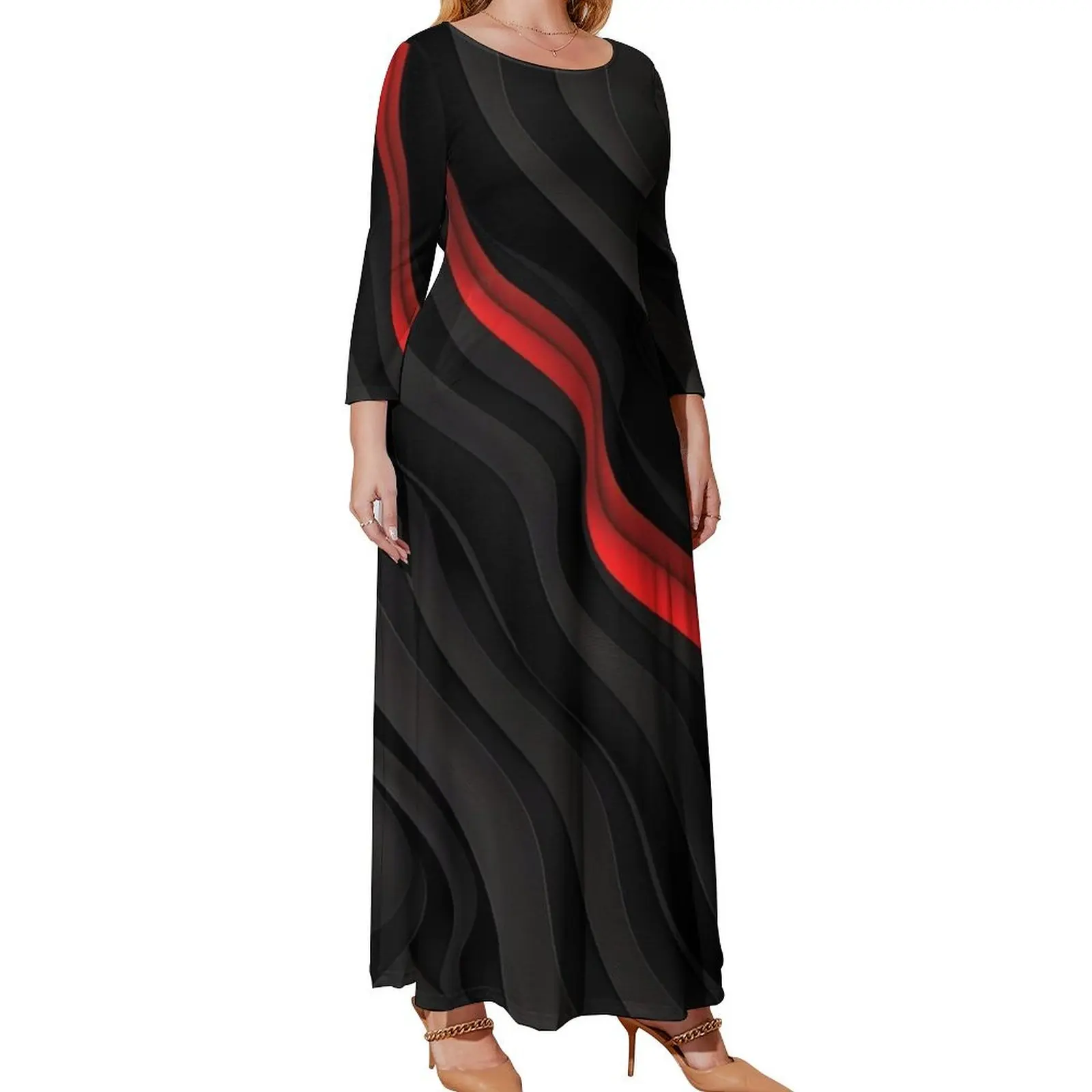 

Черно-красное платье с абстрактным современным дизайном и длинными рукавами, платья для женщин 2024, женская одежда