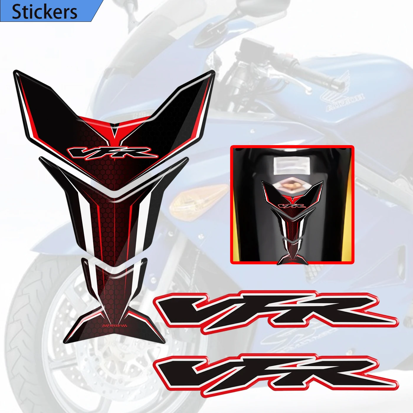 

For Honda VFR 400 600 700 750 800 1200 X F VFR800 3d Decals Stickers Protector Tank Pad Fuel Oil Kit Knee Emblem Badge Logo