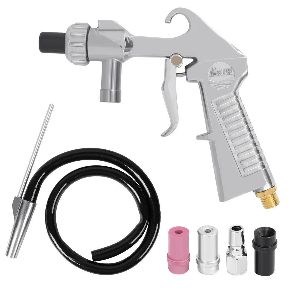 

Air Sand Blaster Kit Spray Gun US Plug Industrial Pneumatic Sandblasting Gun with Nozzles Tube for Derusting