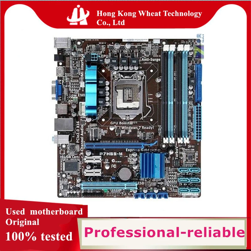 Used H55 P7H55-M motherboard original For Intel LGA 1156 DDR3 16GB USB2.0 SATA2 Desktop Mainboard