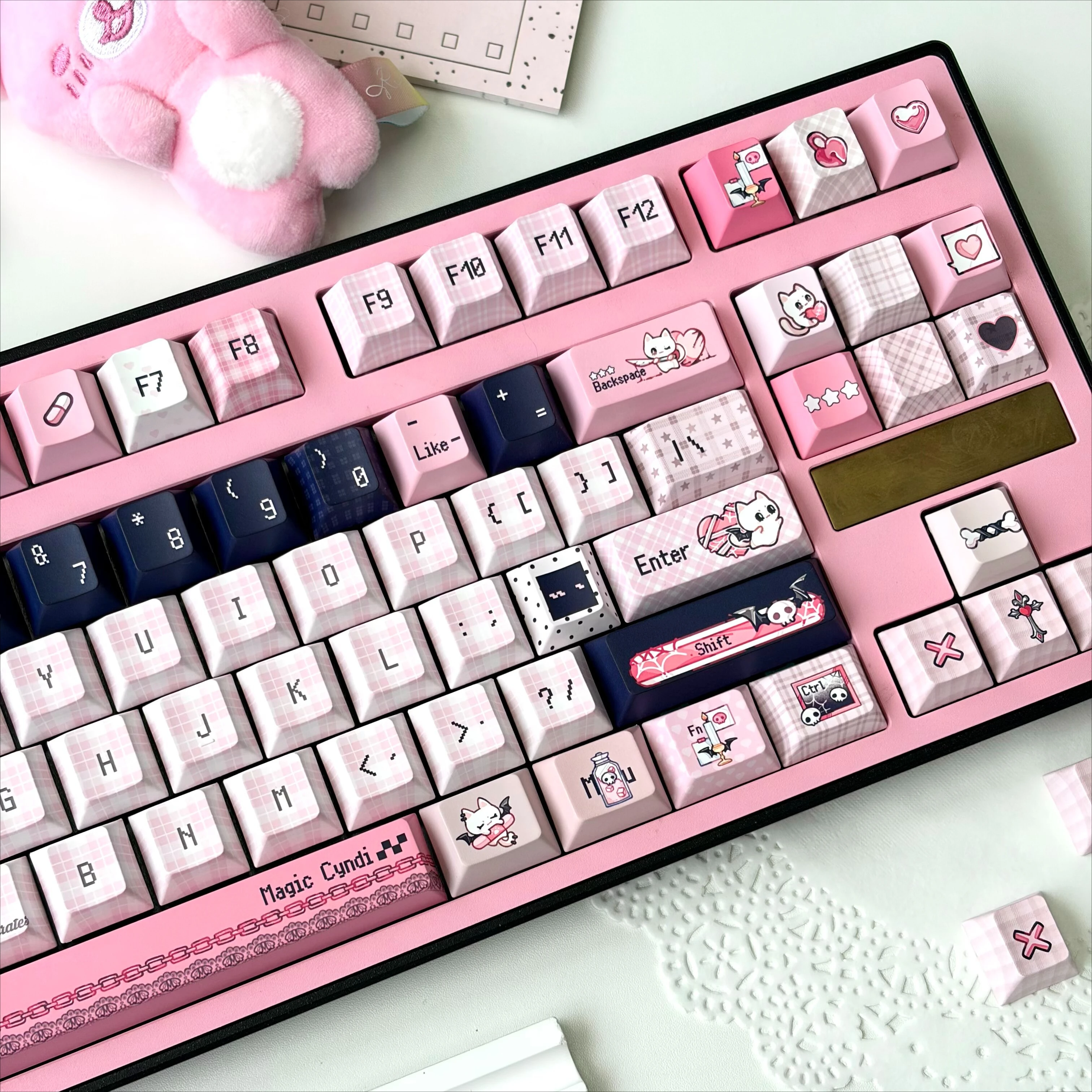 Cute Cat-Themed Keycaps Full Set MOA MDA Profiled PBT Sublimation MX Switch Alice Layout Gaming Mechanical Keyboard Keycap