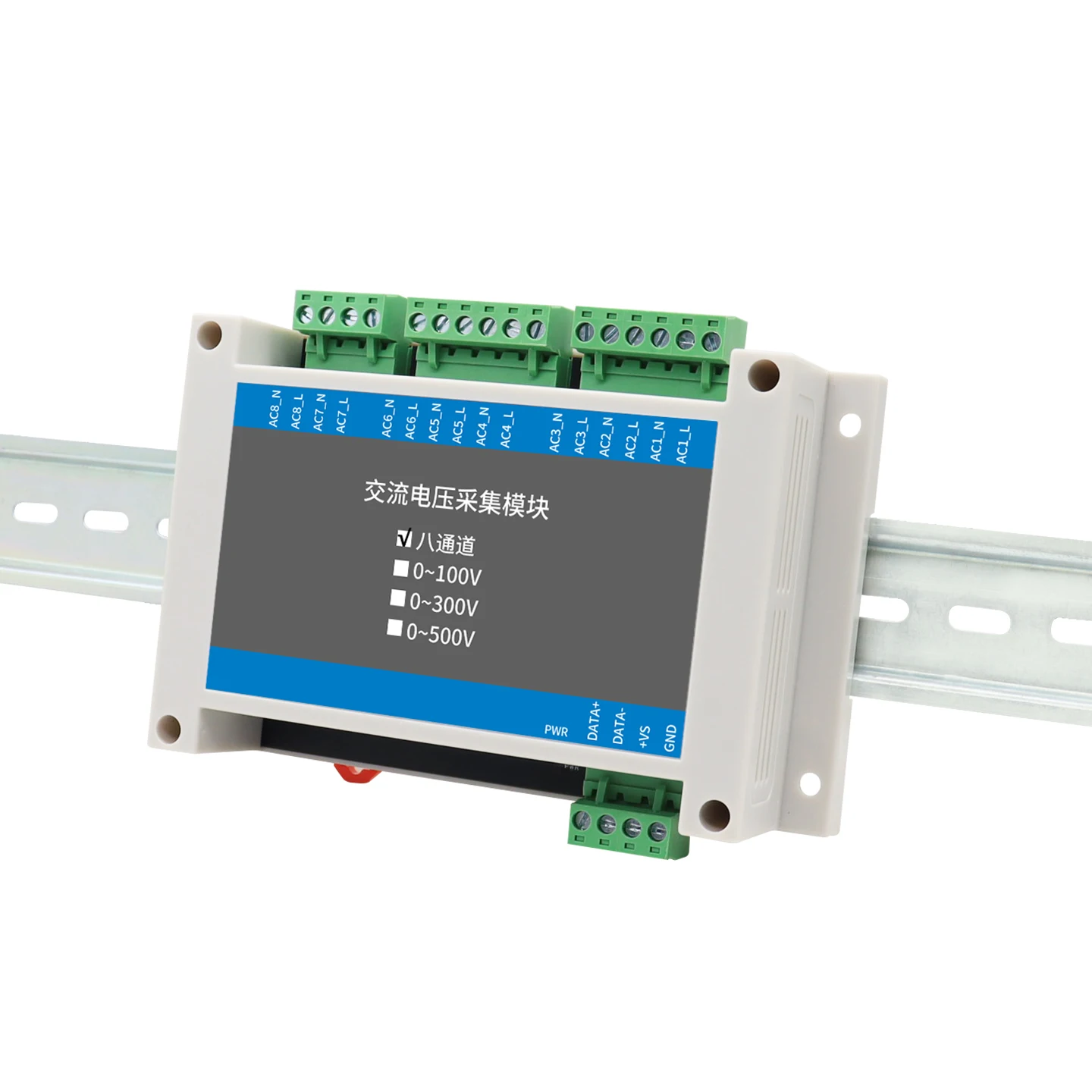 Modulo di acquisizione tensione CA industriale a 8 canali (0-500 V) - Vero RMS, RS485 MODBUS-RTU, isolamento 3000 V per monitoraggio intelligente