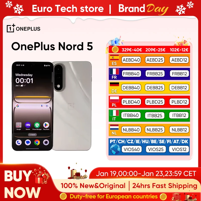 Neues OnePlus Nord 5-Smartphone 5G Snapdragon ™   8s Gen 3 6,83 Zoll AMOLED-Display 144 Hz 6800 mAh 80 W SUPERVOOC 50 MP Dual-Kameras