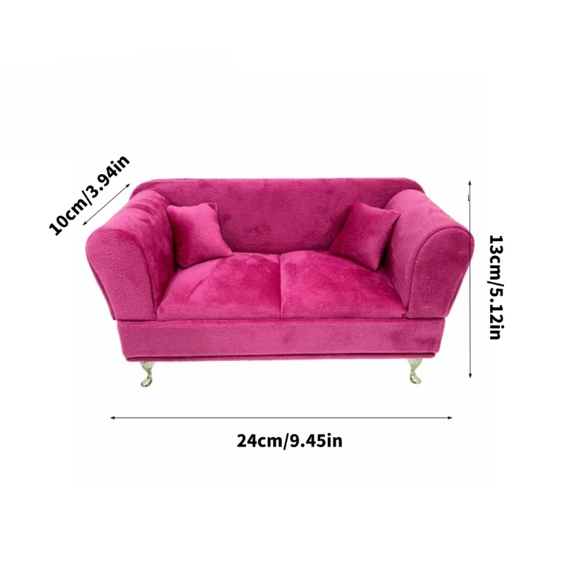 Sofá pelúcia miniatura, móveis brinquedo, escala 1/12, tecido armazenamento joias, 15UB