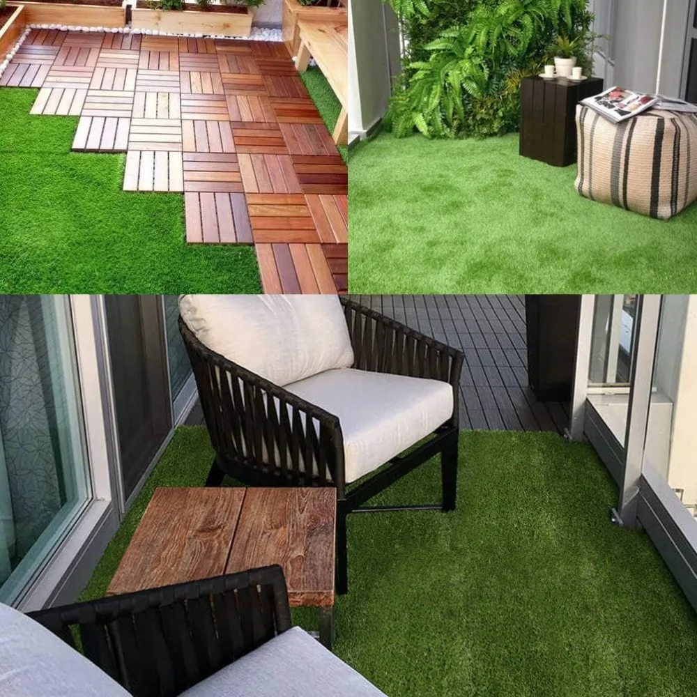 Artificial turf interlocking deck tile set of 18 pieces, 12 inch x 12 inch thick synthetic fake grass self draining pad patch