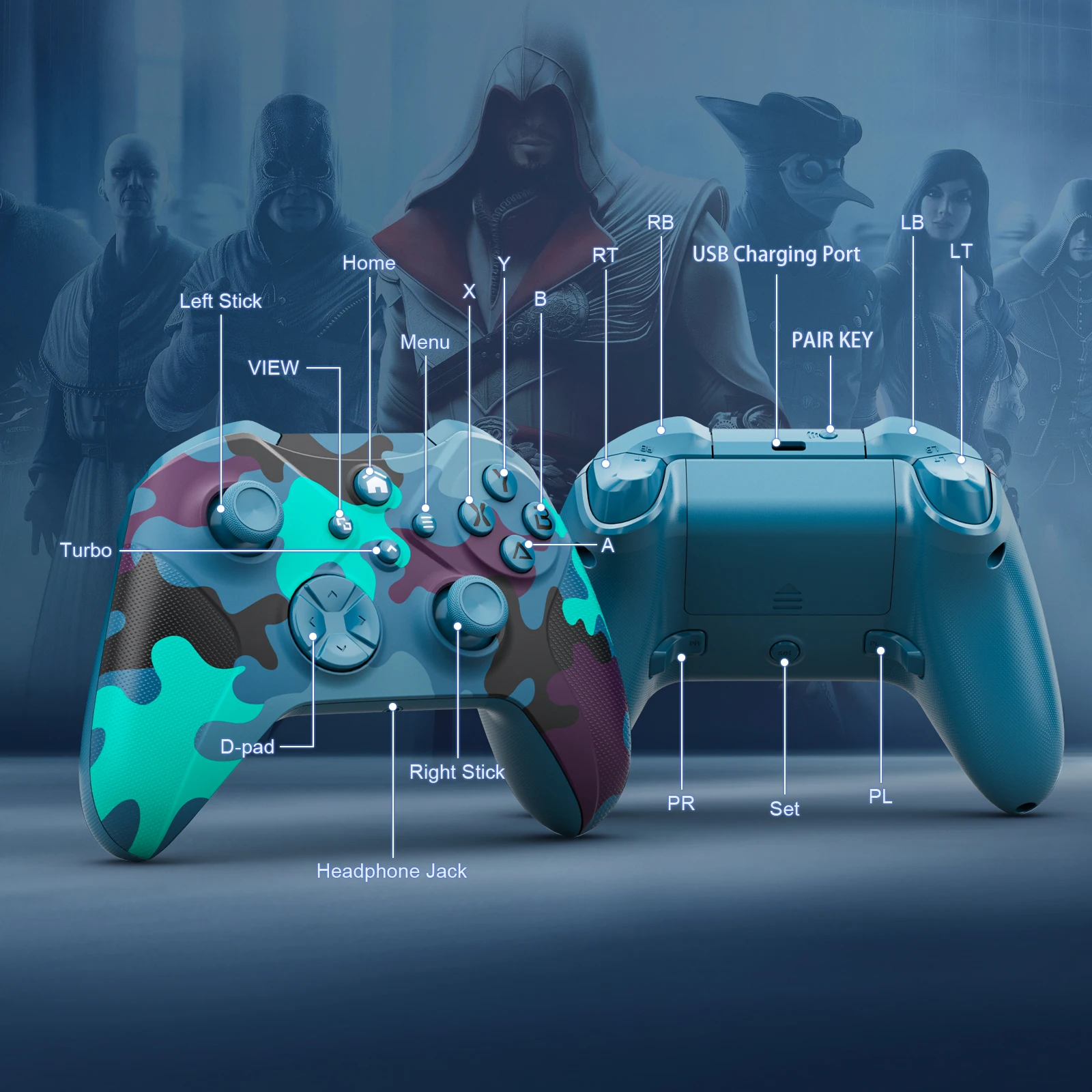 WLAN-Wireless-Controller für Xbox Series X/S/Xbox One PC Turbo, Motorvibrations-Gamepad mit Aufweckfunktion, 6-Achsen-Joystick, Xbox-Controller – Detail 4